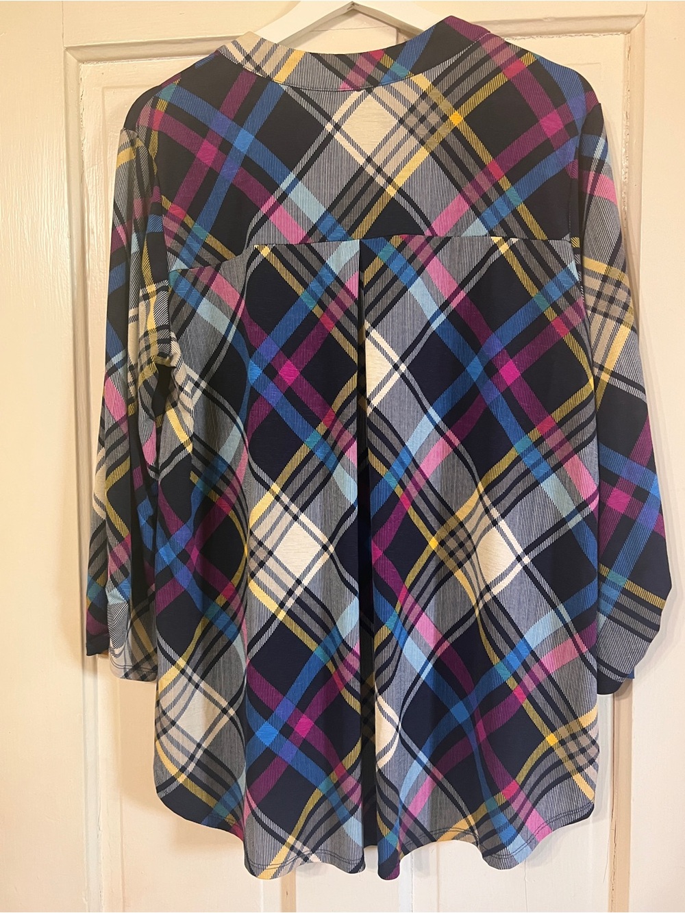 Dear Scarlett Navy Multi-Color Plaid Notch-Neck Tunic - Picture 3 of 8